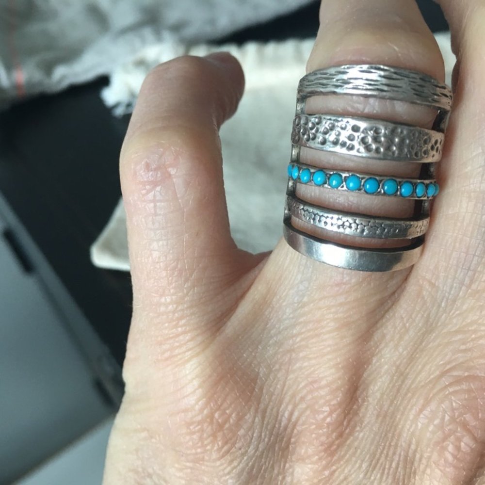 Pamela love ring sterling silver with tourquoise inlay